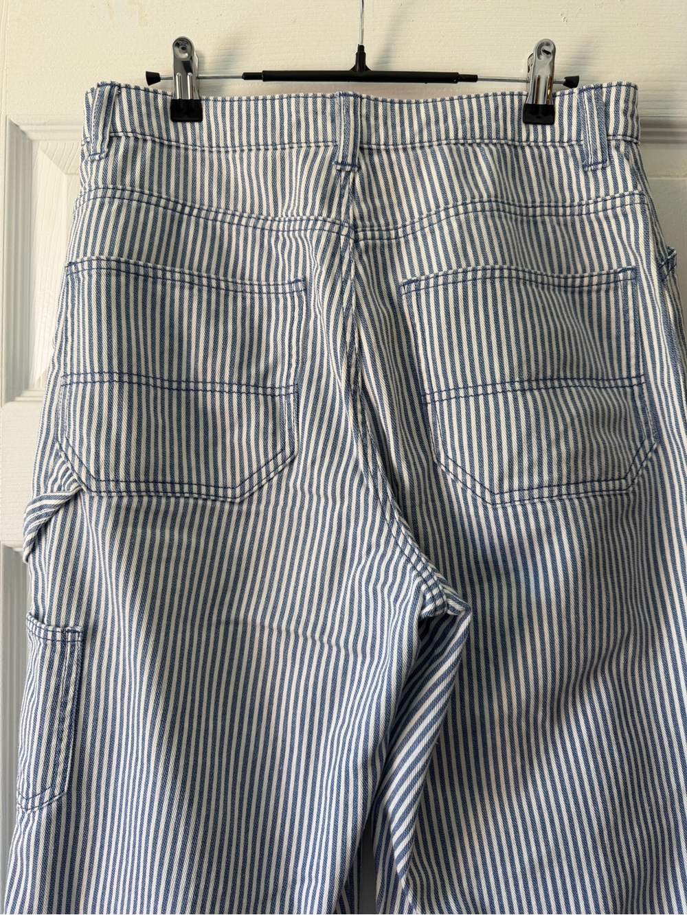 H&M Women's Blue & White Stripe Carpenter Pants